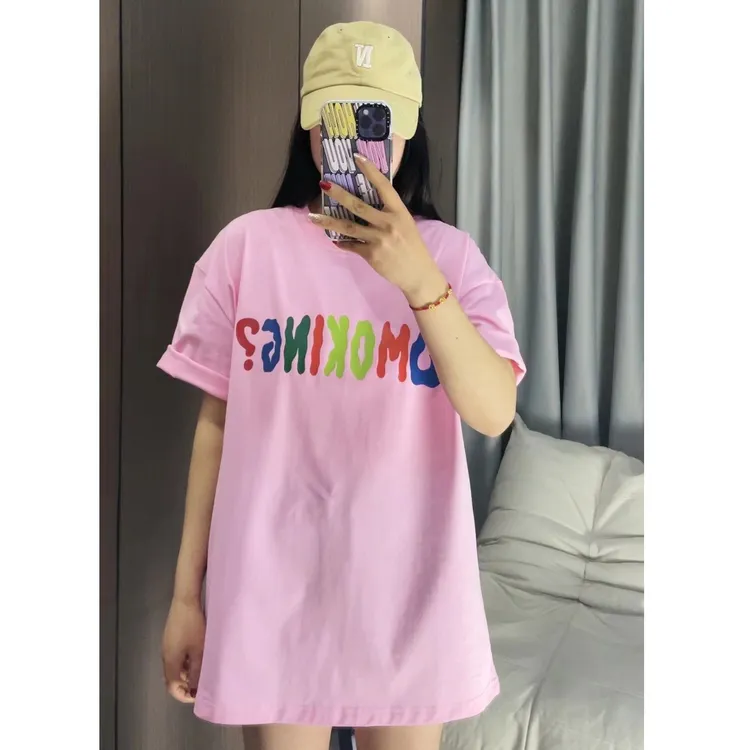 2023夏季新款纯棉宽松圆领短袖t恤女装洋气百搭欧货大版半袖上衣