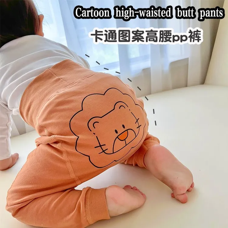 宝宝大pp裤春秋款男女婴儿纯棉a类长裤小童卡通高腰护肚裤屁屁裤