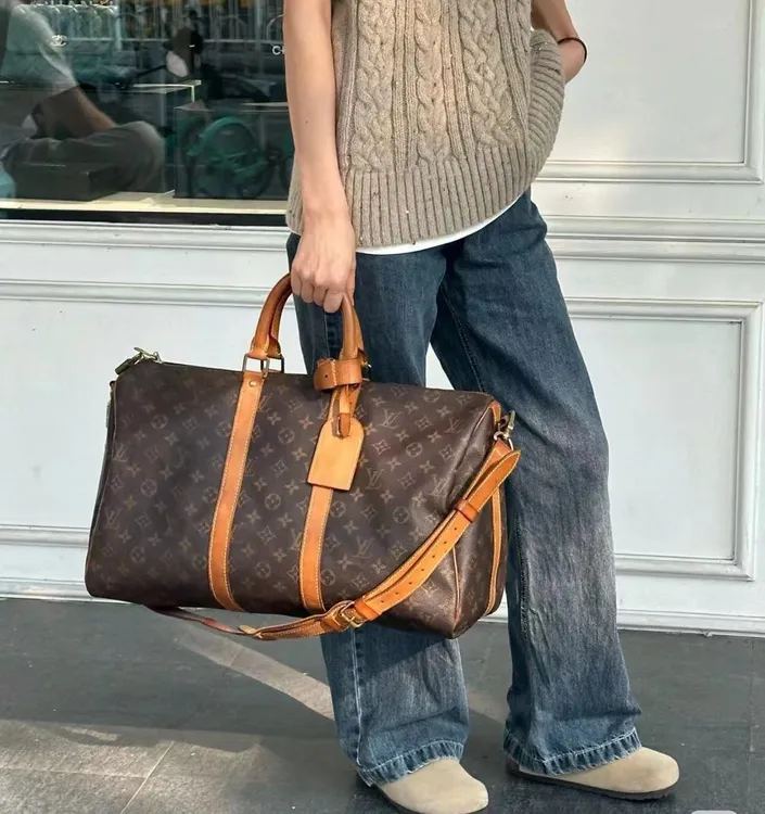 95新 LouisVuitton/路易威登 老花经典旅行袋45肩带款全原装 中古