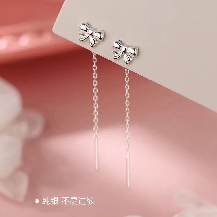 925银耳饰 蝴蝶结耳线纯银女新款小众轻奢耳钉高级感气质耳饰