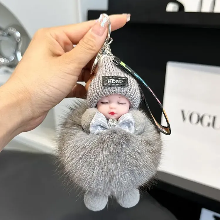 狐狸毛钥匙扣可爱挂件时尚毛绒娃娃公仔玩偶书包挂件情侣礼物A313