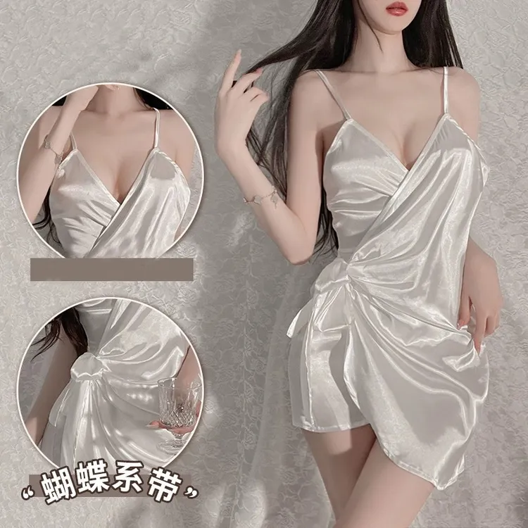 性感系带修身显瘦睡衣褶皱吊带睡裙女式纯欲风家居服套装吊带睡衣