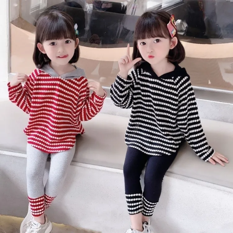 女童秋装套装新款条纹卫衣打底裤棉春秋儿童衣服两件套