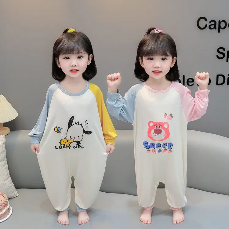 儿童连体睡衣春秋薄款长袖爬服女童宝宝小孩婴儿防着凉睡袋