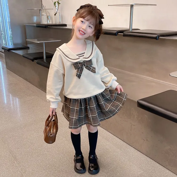 女童秋季套装学院风2025新款两件套百褶裙卫衣蝴蝶结公主风时髦