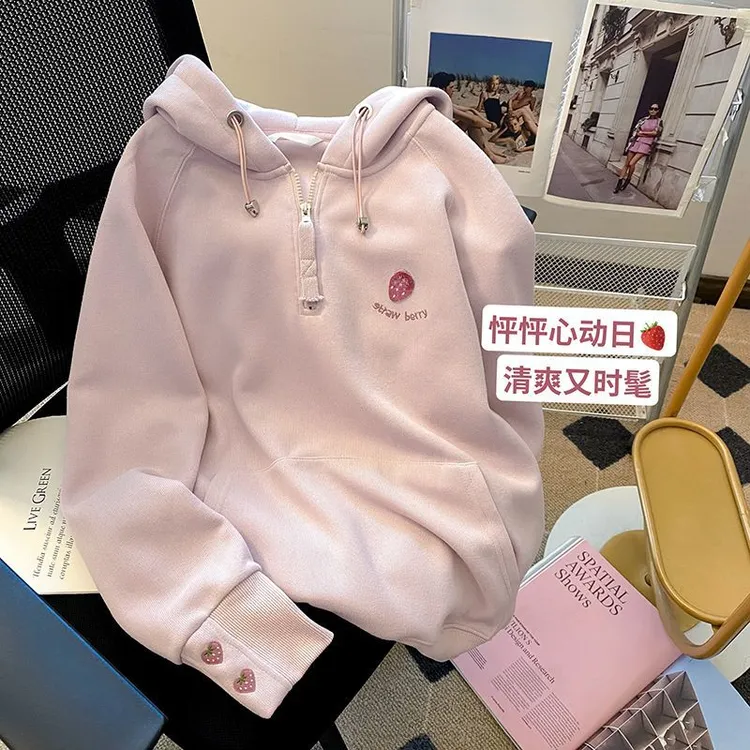 女童加绒卫衣加厚2025新款刺绣大码洋气百搭女孩时髦帽衫长袖潮