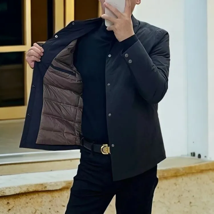 冬季新款男士行政棉服翻领纯色商务休闲百搭简约保暖棉衣大码显瘦