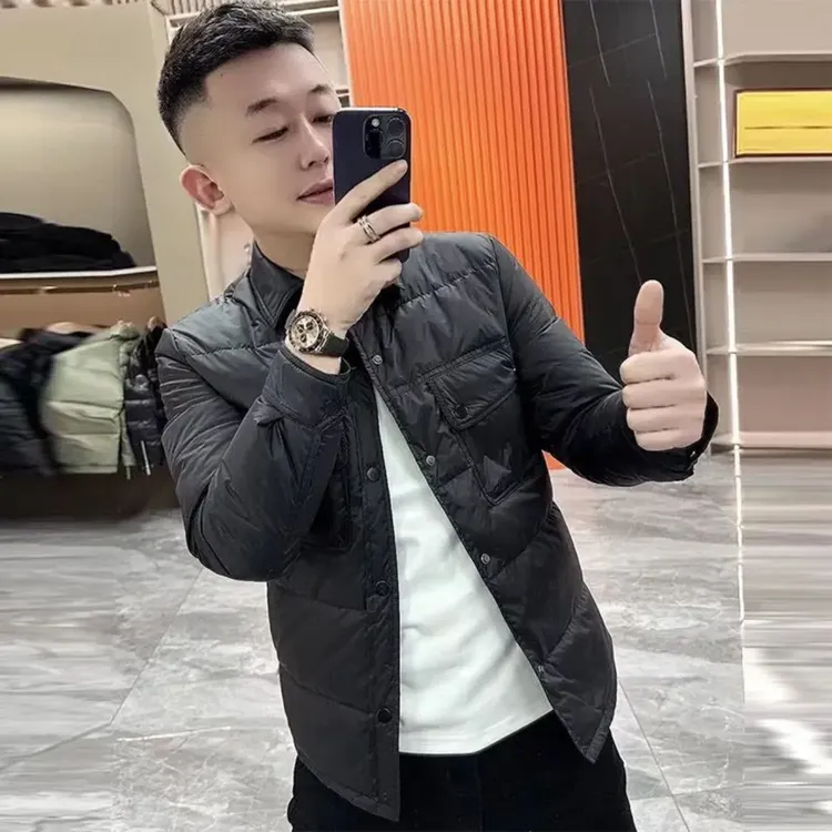 冬季新款男士棉服修身翻领纯色简约百搭商务休闲保暖潮流短款棉衣