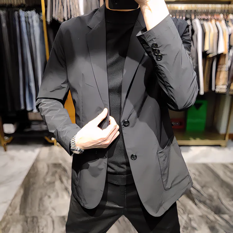 2023春秋季新款男士休闲西服纯色百搭商务修身韩版西装外套夹克男