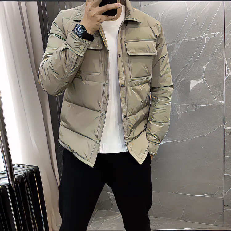 男士棉服新款简约纯色百搭休闲商务高档衬衫领棉衣男外套轻薄保暖