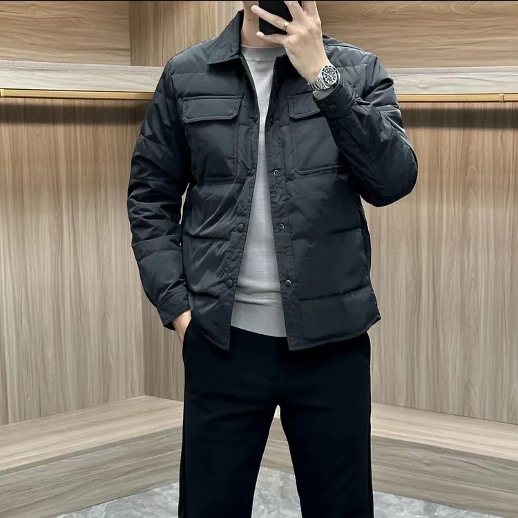 冬季新款男士棉服衬衫领纯色简约商务休闲百搭高级保暖外套轻奢潮