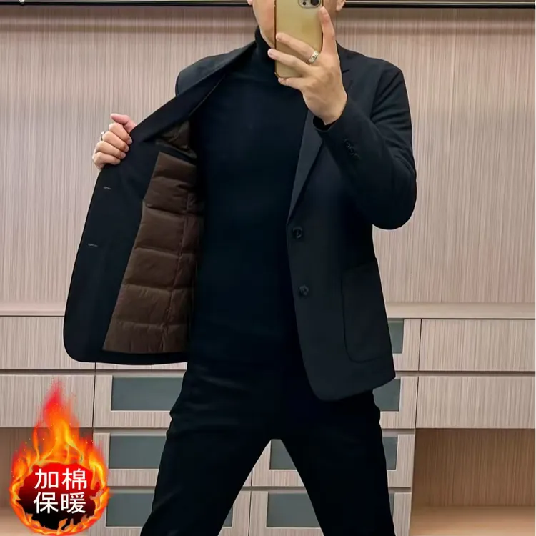 冬季新款男士加棉西服修身显瘦商务休闲百搭轻熟高档西装棉衣简约