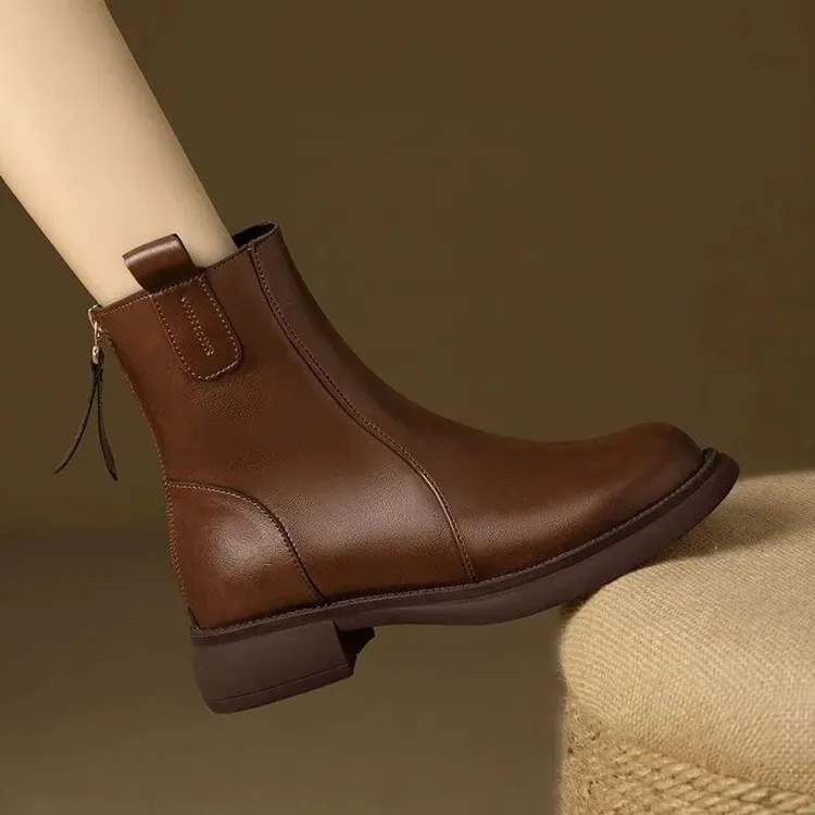 软底短筒马丁靴女2024秋冬新款中跟骑士靴显瘦切尔西靴
