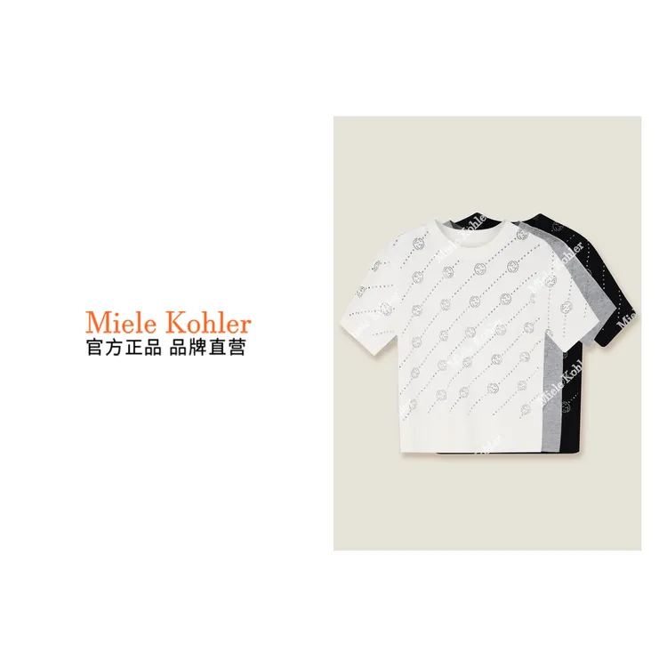 重工烫钻字母圆领套头针织短袖百搭T恤 MKODF1025 【澳门小源同款】