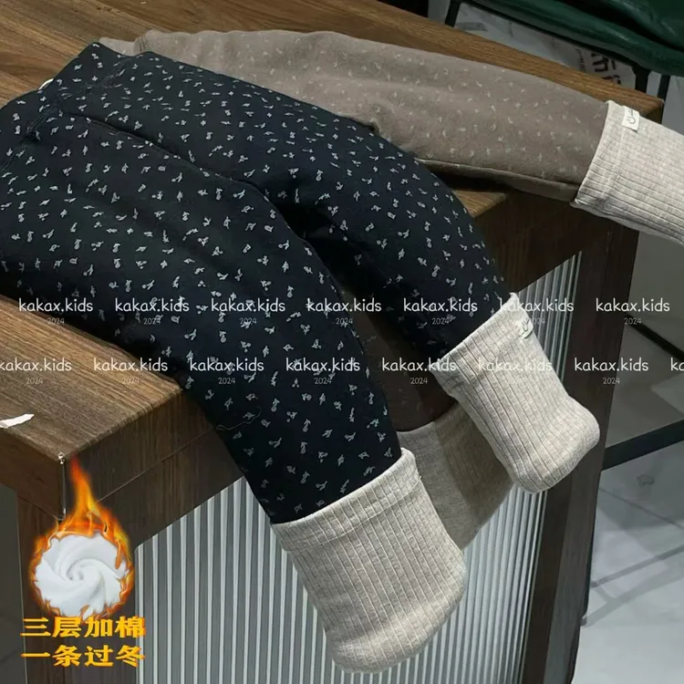儿童一条过冬打底裤女童碎花拼接堆堆袜冬季宝宝加厚保暖裤洋气款