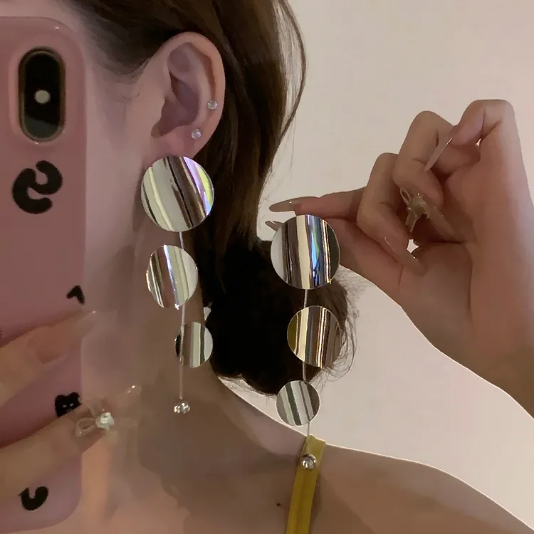 合金耳饰 达人私藏！个性时尚夸张气质耳环小众设计圆圈亮片耳饰