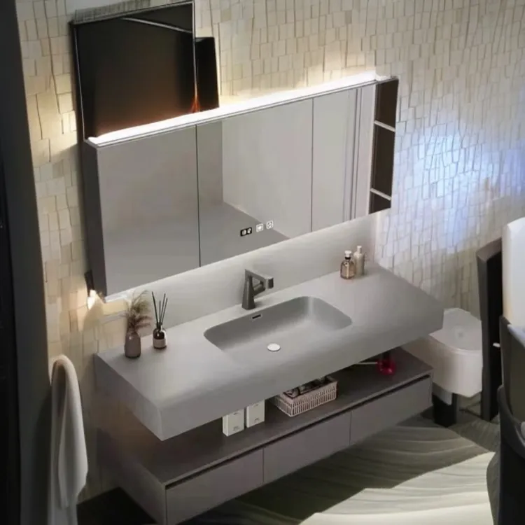 可丽耐一体肤感盆免漆新款浴室柜组合大容量洗手洗脸盆浴室镜轻奢