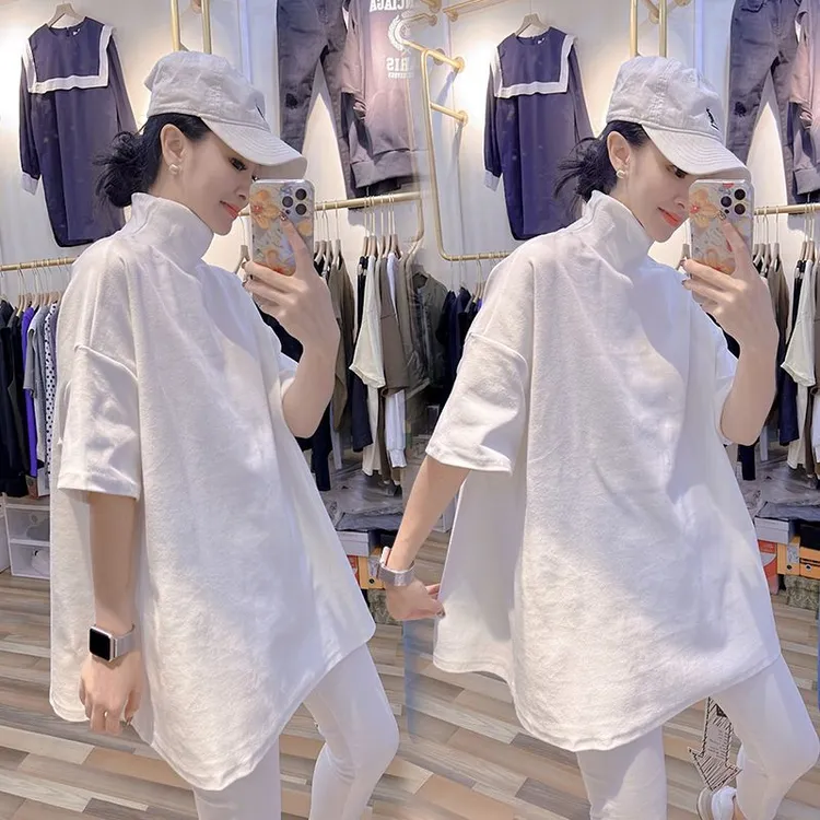 300斤大码网红德绒高领打底衫短袖T恤女春秋新款百搭宽松显瘦上衣