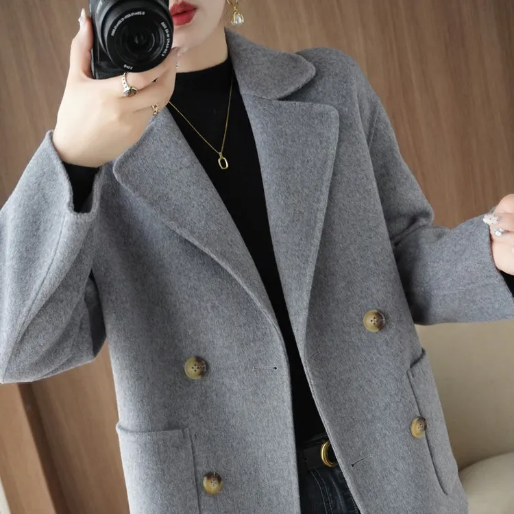 100%羊毛双面呢羊绒大衣女士短款小香风外套宽松韩版高档外套穿