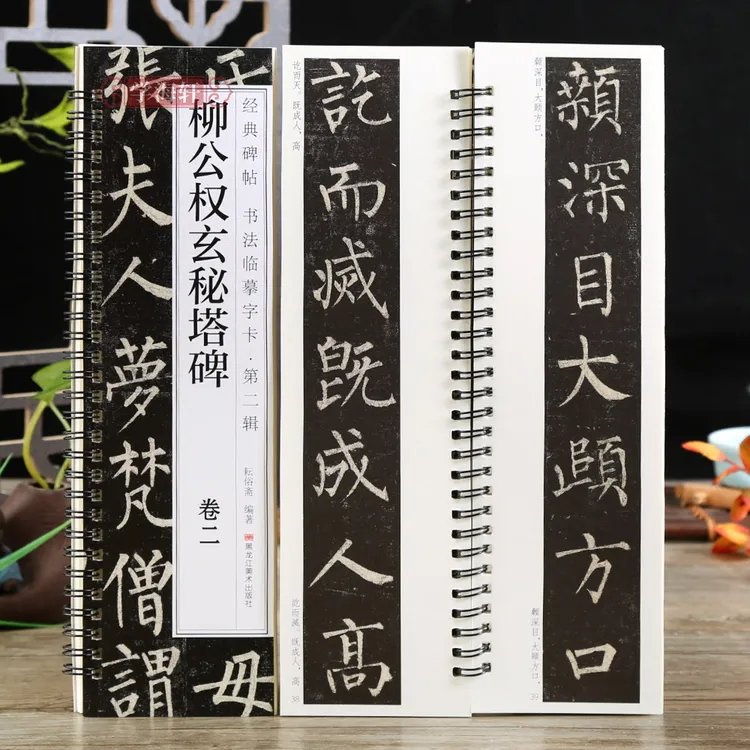 共2本柳公权玄秘塔碑卷一二碑帖书法临摹字卡简繁体旁注原碑原帖