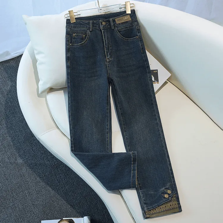 烟管牛仔裤女新款2024秋季高腰小个子九分裤今年流行时尚直筒裤潮