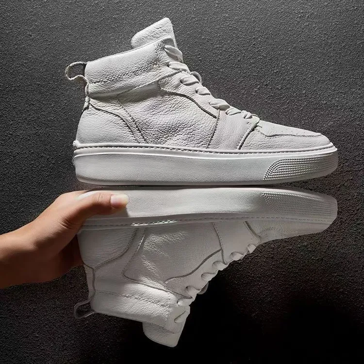 男鞋时尚百搭加绒高帮鞋2023新款韩版潮鞋小白鞋男士休闲真皮板鞋