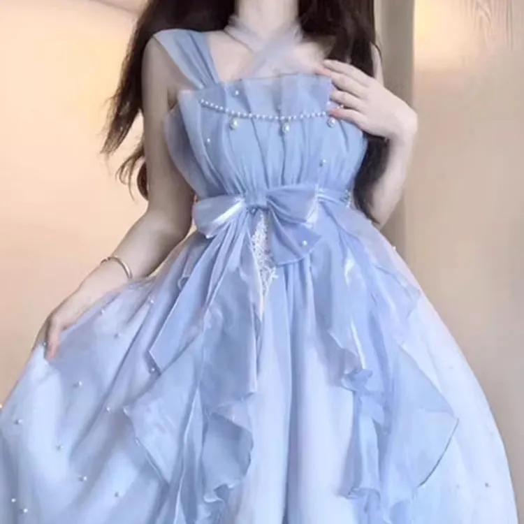 法式初恋甜美洋装lolita公主生日小礼裙荷叶边吊带连衣裙高级感女
