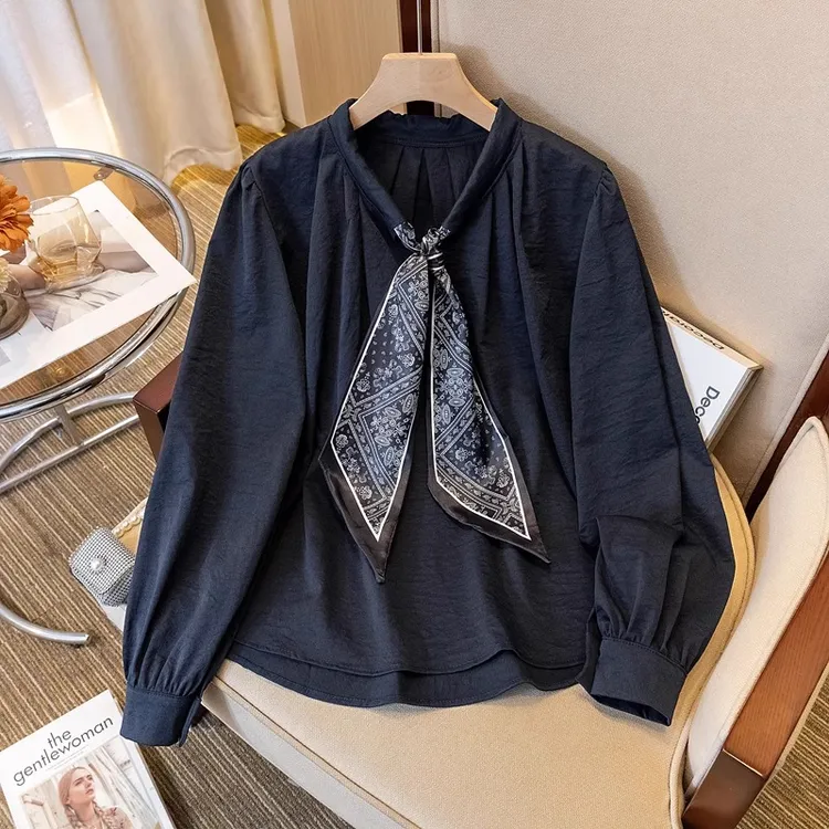 早初秋新款高级感轻奢别致长袖衬衫大码女装微胖mm宽松遮肚子上衣