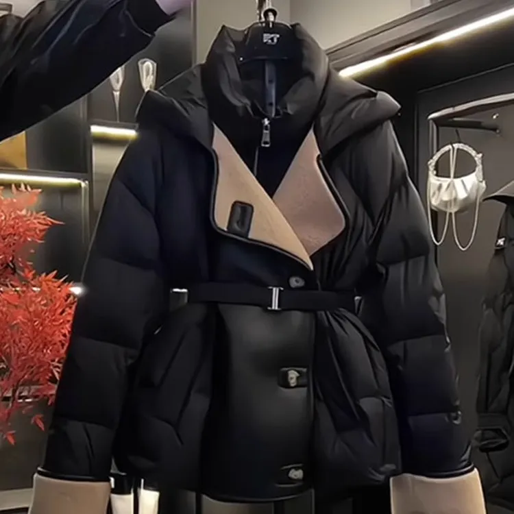 高级感黑色中长款收腰棉服外套女2025新款冬装爆款设计感保暖棉袄