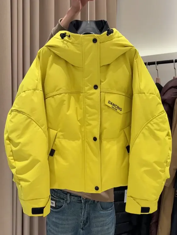独特超好看柠檬黄色短款棉服女冬季2025新款休闲冲锋衣工装外套潮