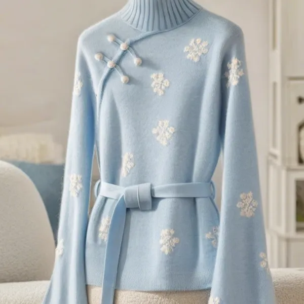 2024秋冬季气质上衣设计感独特漂亮新中式轻国风喇叭袖针织毛衣女