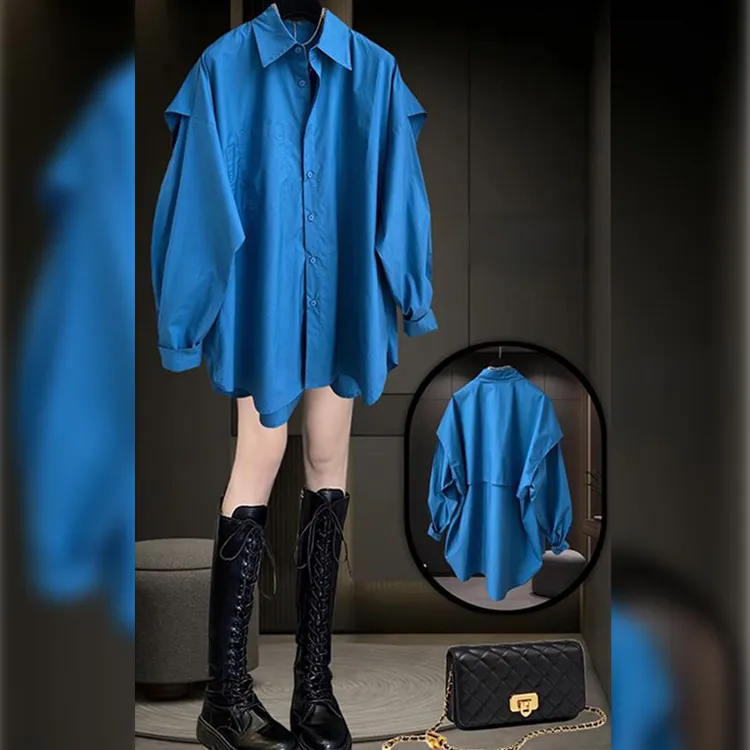 初春洋气小众超仙衬衣上衣女2024新款气质不规则茶里茶气简约衬衫