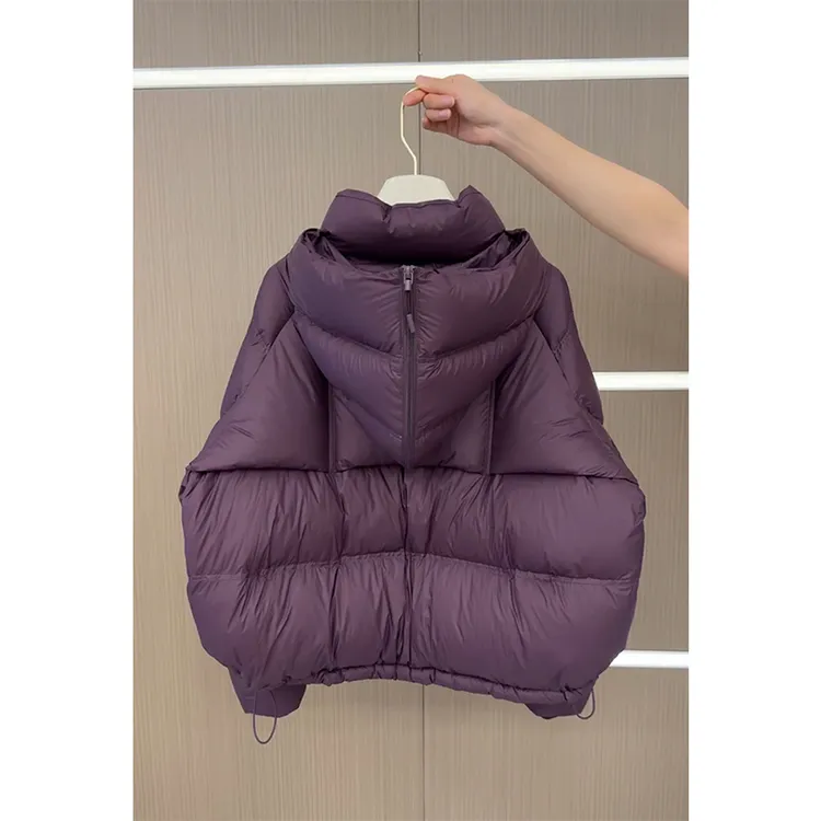 独特超好看紫色短款棉服女冬季2024年新款高级感小个子面包服外套