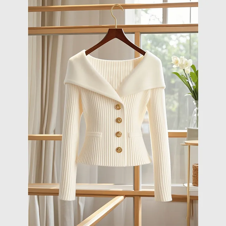 小香风白色毛衣外套女高级设计感小众气质名媛高端收腰针织上衣秋