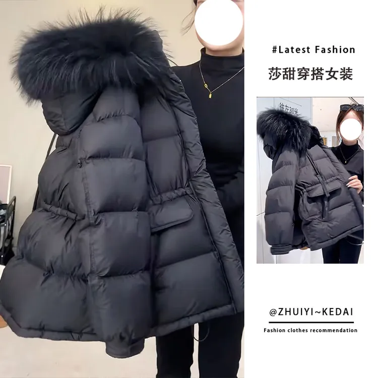 【当日发货】时髦洋气毛领黑色棉服女高级感收腰防寒加厚面包服外套