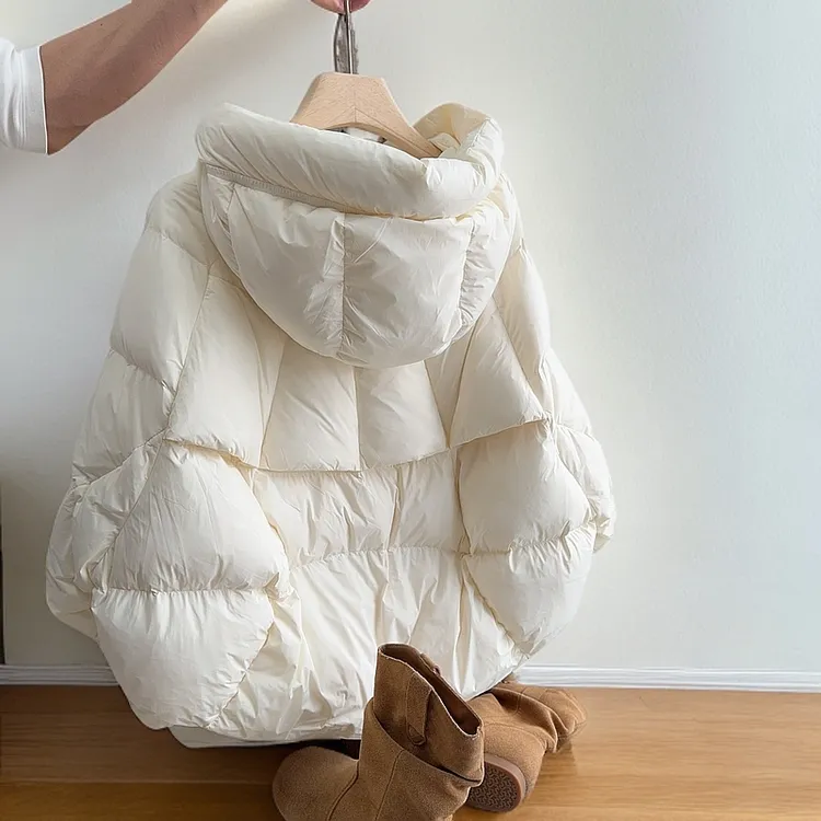 米白色短款连帽棉服外套女2024年冬季新款冬装棉衣面包服爆款棉袄