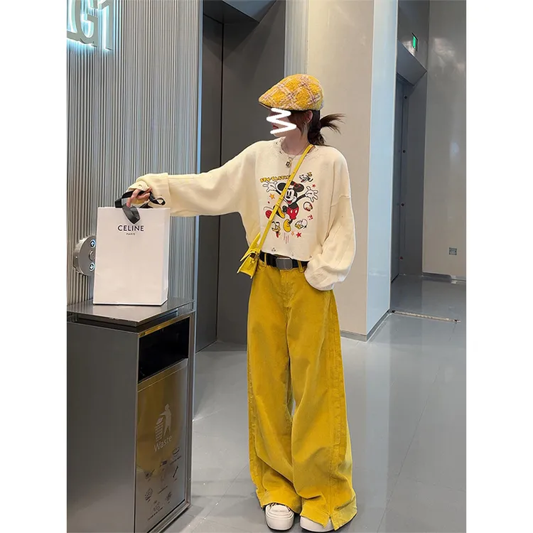 欧洲站2024秋季新款时髦元气多巴胺穿搭卡通印花卫衣牛仔裤两件套
