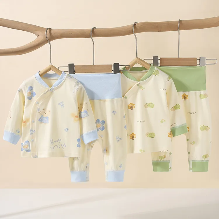 新生儿分体套装婴儿内衣纯棉无骨免脱高腰护肚秋冬秋衣裤春秋睡衣
