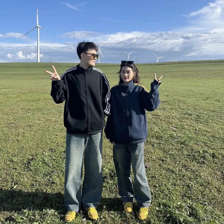 情侣装高级感三条杠立领运动卫衣外套美式潮牌休闲百搭长袖夹克潮
