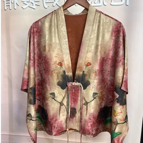 荷塘月色 设计师款定位印花双面双穿夏季披肩外搭