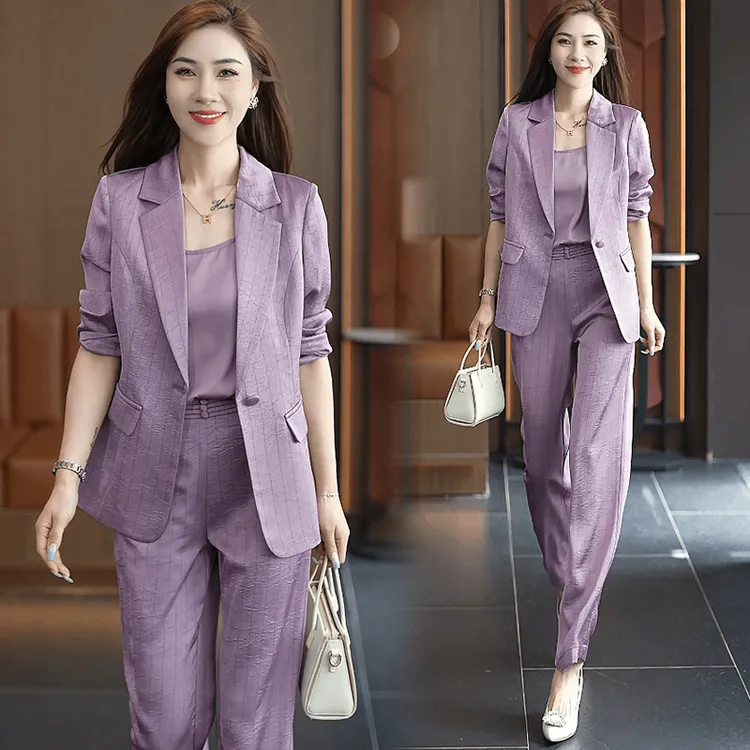 时尚西装套装女2024秋季新款洋气质显瘦时髦西服外套阔腿裤三件套