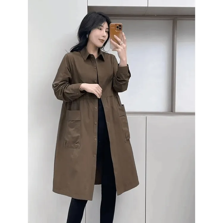 早秋季新款宽松韩版风衣时尚百搭春秋休闲女装中长款纯色外套2
