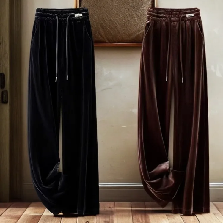 [金丝绒] 黑色棕色秋冬款百搭高腰时尚显瘦垂感妈妈装网红直筒裤