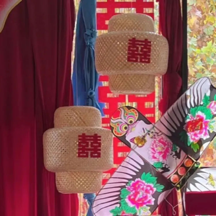 新中式竹编喜字灯笼 婚庆道具汉服古风婚纱摄影道具影楼创意喜字