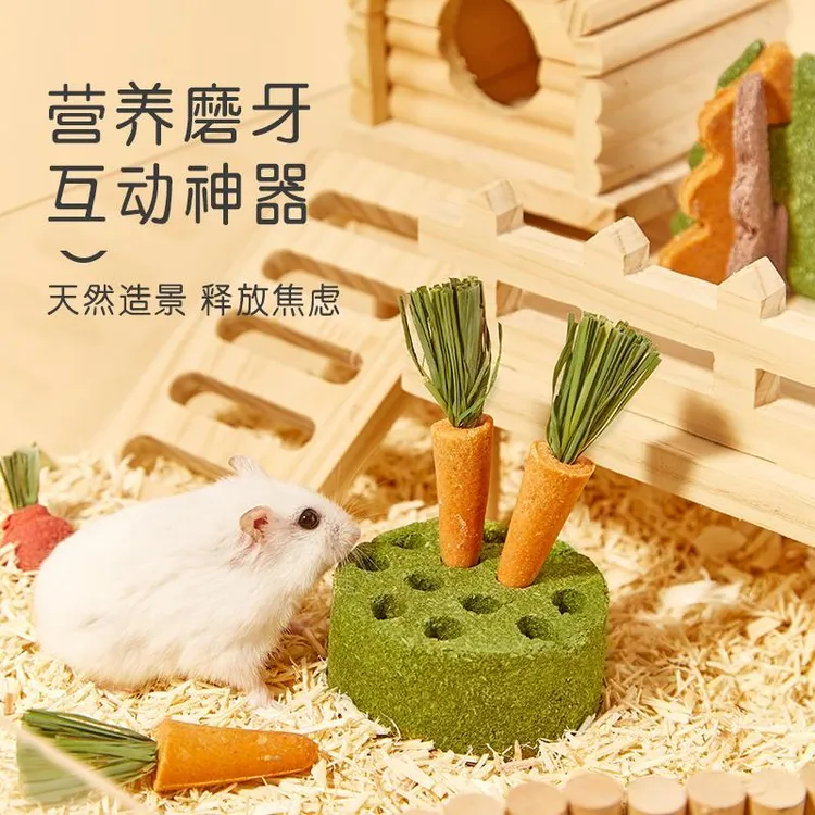  洁西兔子磨牙零食仓鼠龙猫荷兰猪用品解闷玩具草饼草棒胡萝卜串