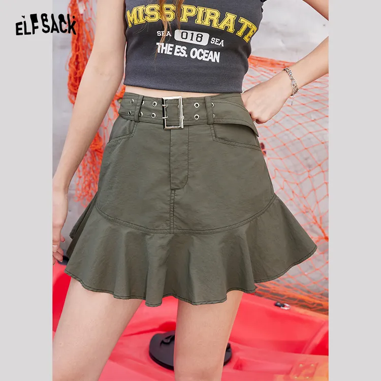 【送腰带】妖精的口袋高腰a字半身裙女2024夏季新款波浪裙摆短裙