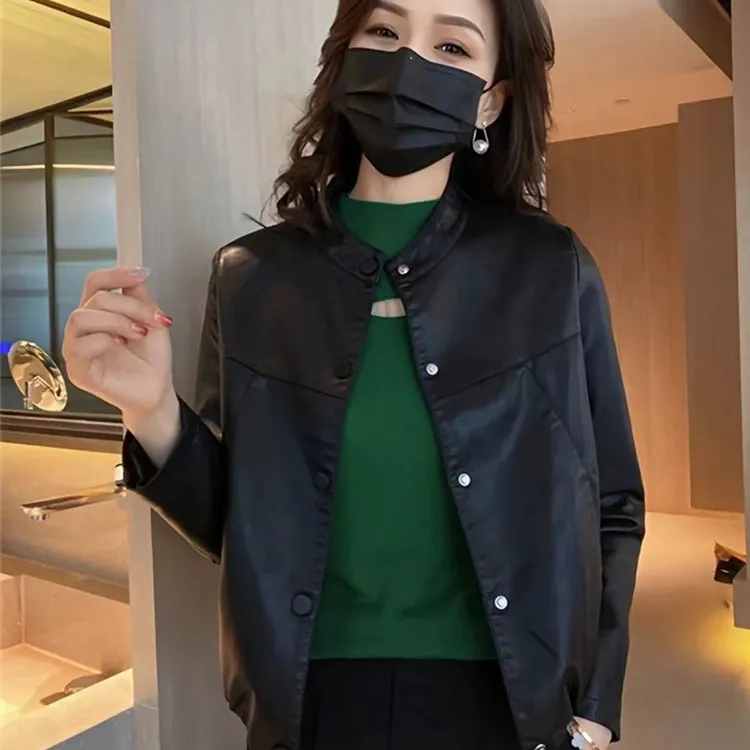 海宁正品百搭2025年新款春秋海宁正品时尚短款皮衣女洋气气质外套
