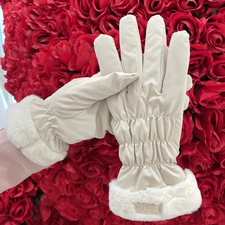 秋冬女士时尚可爱加绒加厚防风防寒保暖户外骑行手套防水学生防滑