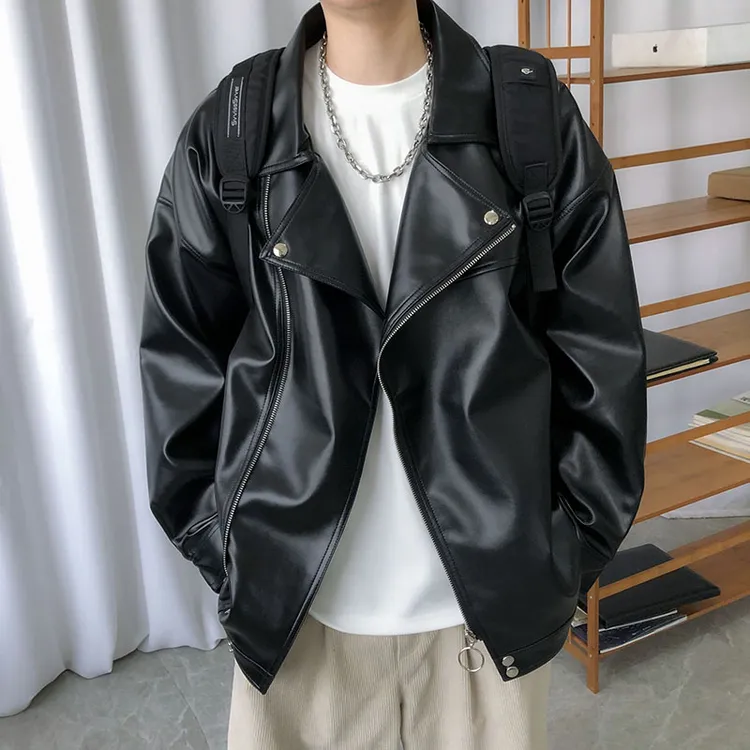 美式机车皮衣外套男ins潮春秋西海岸oversize高街pu皮飞行员夹克