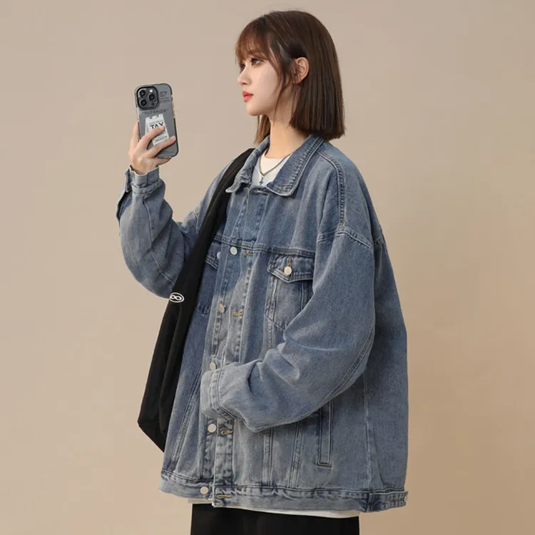 经典复古蓝牛仔外套男秋季美式高街vibe水洗潮流宽松休闲翻领